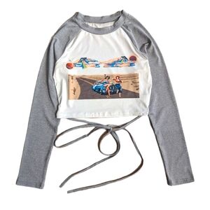Y2K white long sleeve t-shirt with tie strings